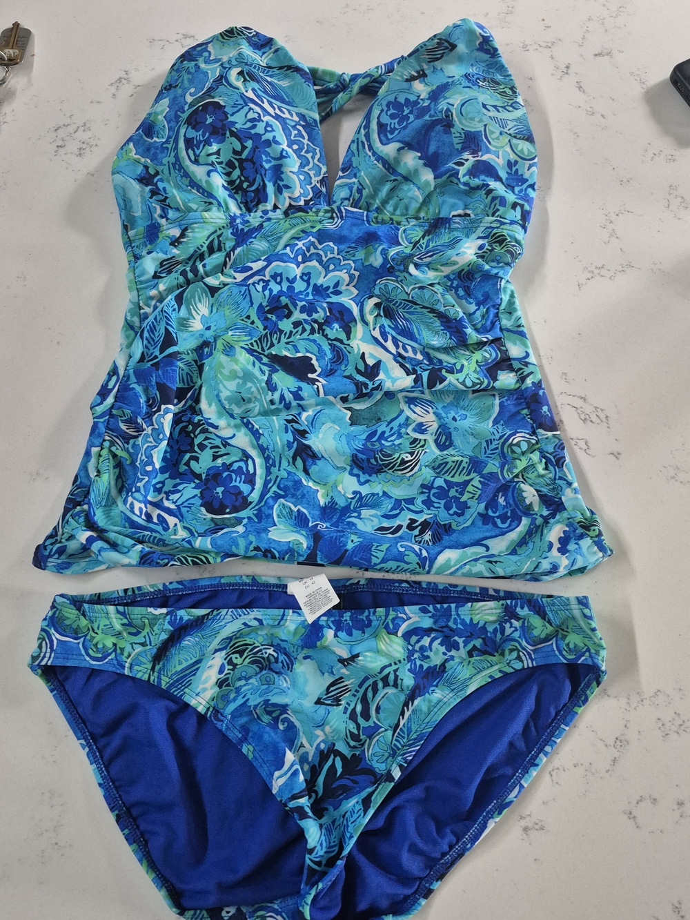 Ralph Lauren Blue & Aqua Floral Tankini with Coordinated Bottom